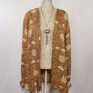 Real Clothes Sax 5th Ave Women's Size Large Mustard Floral Silk Button Up Top